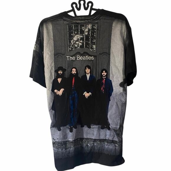 Vintage 90s The Beatles All Over Print T Shirt XL AOP Hanes Black Band Tee Apple - Picture 4 of 6